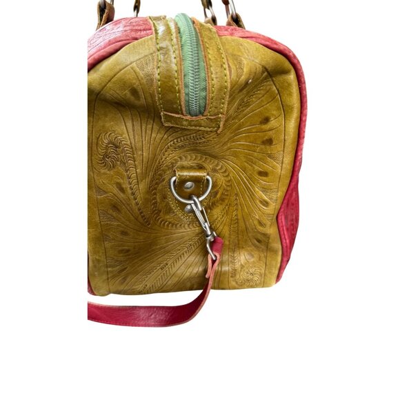 Leaders in Leather Red Brown Handbag Leather Shoulder Bag In Red & Olive Green - Picture 7 of 16